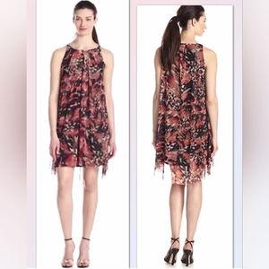 London Times Coral Water Color Print Mesh Knit Lined Shift Dress
